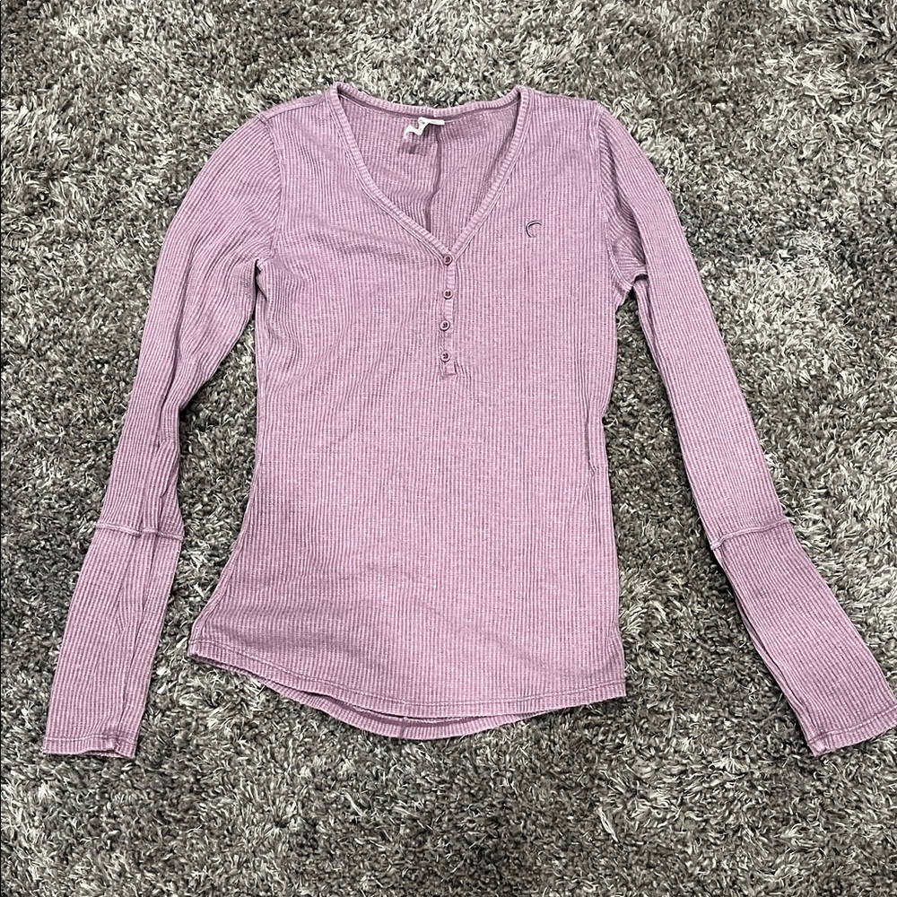 Zyia Active Women's Mauve Lilac Ribbed Long Sleeve Pajama Top Size Small
